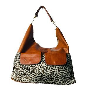 Tangaroa Venezia Italy Made Brown Leather Zebra Print Fur Weekender Duffle Bag